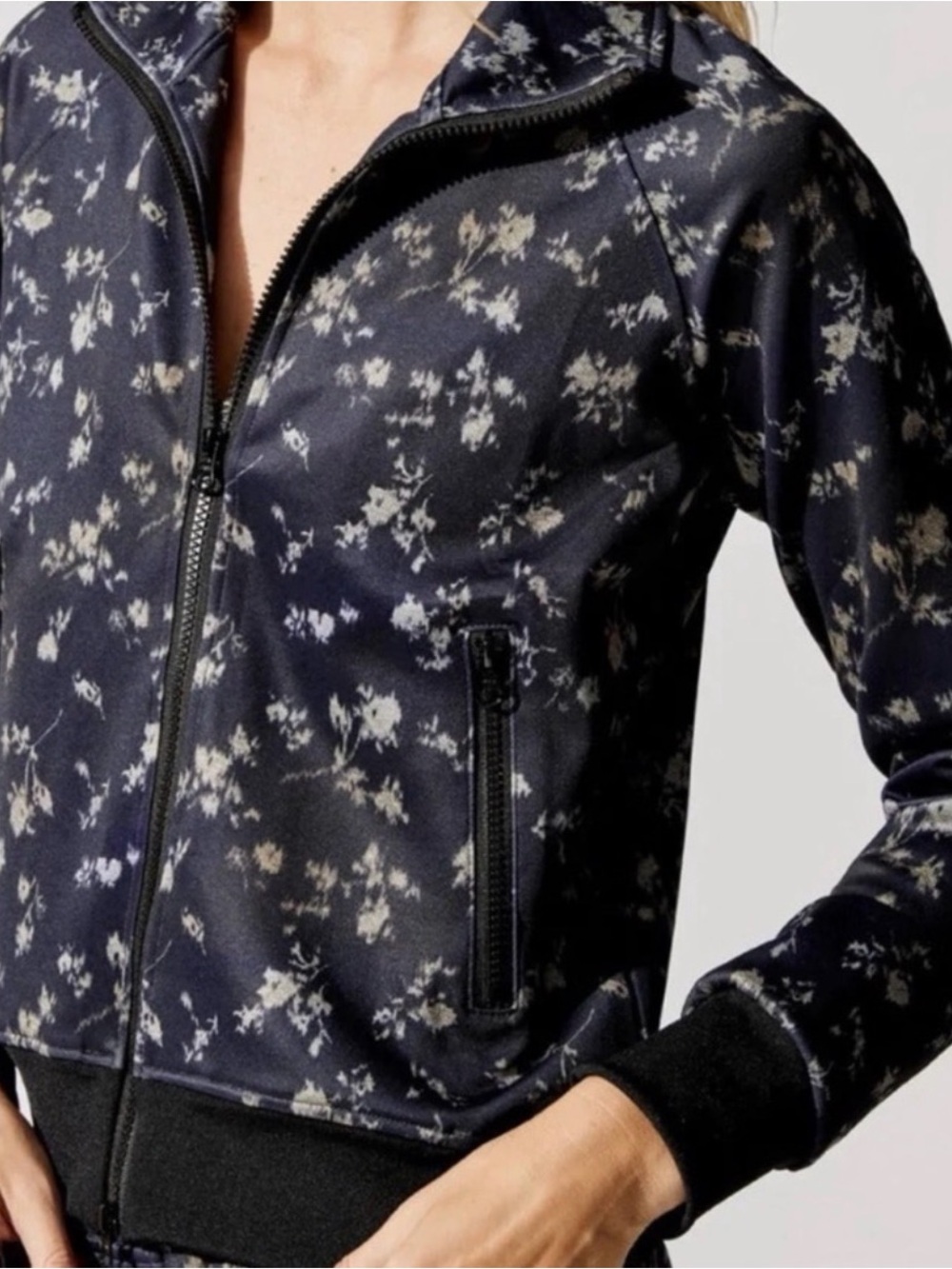 #1055 PAM & GELA Black Ditsy Floral Zip Track Jacket